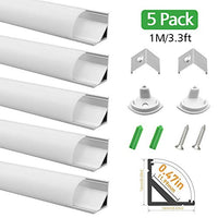 LightingWill 5-Pack 3.3ft/1M Silver 16x16mm V-Shape Curved Cover Internal Width 12mm Corner Mounting LED Aluminum Channel with End Caps and Mounting Clips Aluminum Profile-V02S5