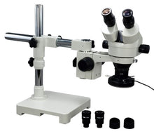 Load image into Gallery viewer, OMAX 3.5X-90X Zoom Binocular Single-Bar Boom Stand Stereo Microscope with 144 LED Ring Light and Light Control Box

