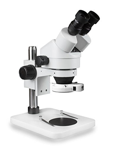 Parco Scientific PA-1E-IFR07 Binocular Zoom Stereo Microscope, 10x Widefield Eyepiece, 0.7X4.5X Zoom Range, 7X45x Magnification Range, Pillar Stand, 144-LED Ring Light with Control