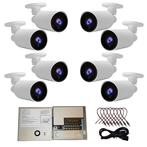 Evertech 8pcs. High Resolution 1080p Security Bullet Cameras Indoor Outdoor with 9 Channel Power Supply Distribution Box