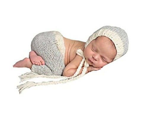 Ufraky Baby Boy Grey Hat Pants Photo Photography Prop Crochet Knitted Costume Set (Grey hat + Pant)
