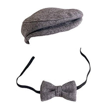 Load image into Gallery viewer, Baby Photography Props Monthly Boy Photo Shoot Outfits Infant Flat Cap Gentleman Hat Bowtie (Black+White)
