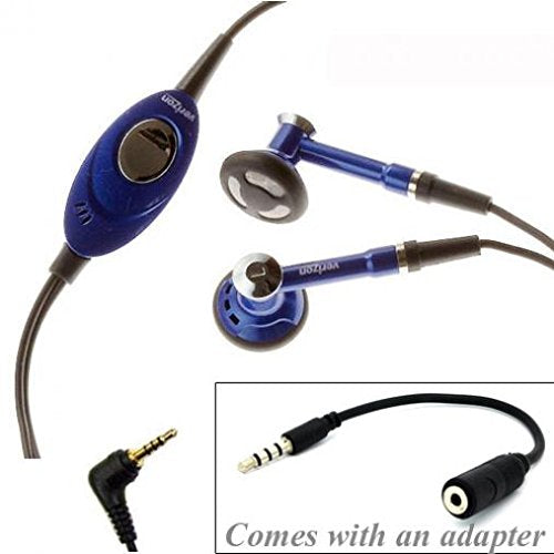 Verizon Wired Headset Handsfree Earphones Dual Earbuds Headphones w Mic with 2.5mm to 3.5mm Adapter [Blue] for iPod Nano 5th, 7th Gen - iPod Touch 1st, 2nd, 3rd, 4th, 5th Generations
