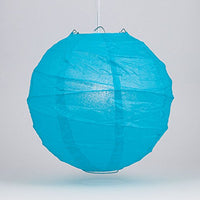 Cultural Intrigue Luna Bazaar Premium Paper Lantern Lamp Shade (14-Inch, Free-Style Ribbed, Turquoise Blue) - Chinese/Japanese Hanging Decoration - for Parties, Weddings, and Homes