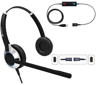 TruVoice HD-550 Deluxe Double Ear Headset with Noise Canceling Microphone and USB Adapter Cable with Mute Switch and Volume Control (Connects and Works with PC, Laptop and Softphones)