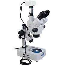 Load image into Gallery viewer, OMAX 7X-45X Digital Trinocular Table Stand Stereo Microscope with Dual Lights and 1.3MP USB Digital Camera
