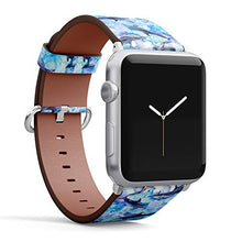 Load image into Gallery viewer, Compatible with Small Apple Watch 38mm, 40mm, 41mm (All Series) Leather Watch Wrist Band Strap Bracelet with Adapters (Sea Blue Dolphins)
