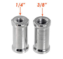 Load image into Gallery viewer, (2 Packs) 32mm 1/4&quot; to 3/8&quot; inch Female to Female Convertor Threaded Screw Adapter Spigot for Studio Light Stand, Hotshoe/Coldshoe Adapter Ball Head Flash Trigger Receiver
