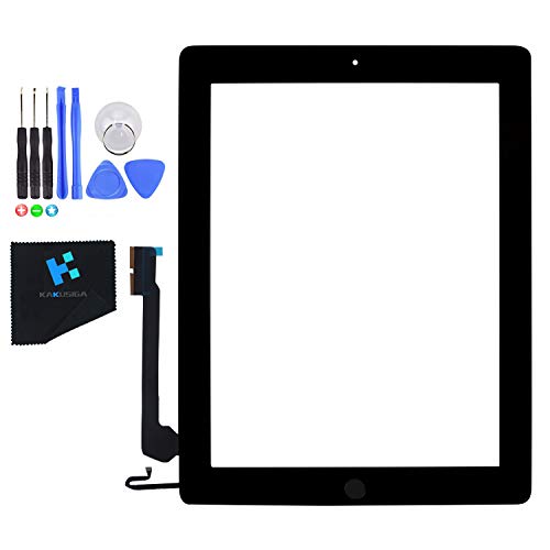 KAKUSIGA Compatible for ipad 4th Generation Touch Screen Glass Digitizer Replacement, Home Button Flex, Adhesive Tape, Repair Tools kit (Black)
