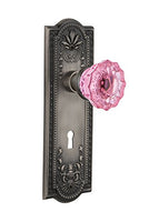 Nostalgic Warehouse 723832 Meadows Plate with Keyhole Double Dummy Crystal Pink Glass Door Knob in Antique Pewter