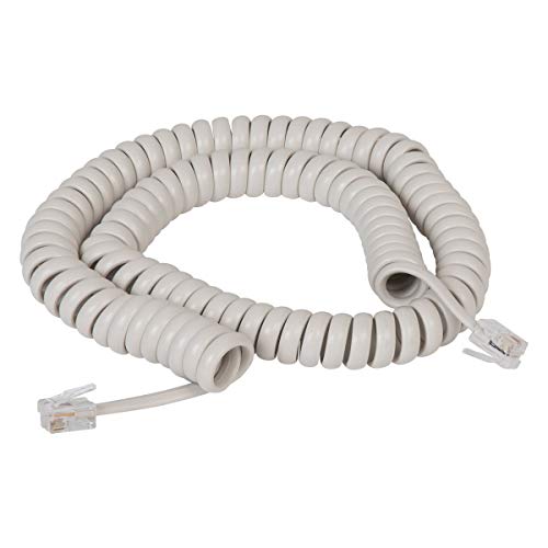 Coiled Telephone Handset Cord for Use with PBX Phone Systems, VoIP Telephones - 12 Ft Uncoiled, Rj22, 1.5 Inch Lead on Both Ends, Misty Cream