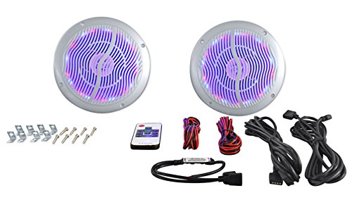 Rockville Rmc65ls 6.5 Inch 600W 2-Way Silver Marine Speakers/Multi Color Led+Remote