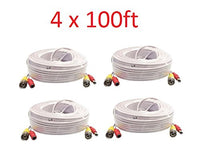 Premium Quality 4x 100ft White Video Power BNC Cable for CCTV Security Cameras