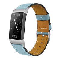 Shangpule Compatible for Fitbit Charge 4 / Fitbit Charge 3 / Fitbit Charge 3 SE Bands, Genuine Leather Band Replacement Accessories Straps Women Men Small Large (Stone Blue)