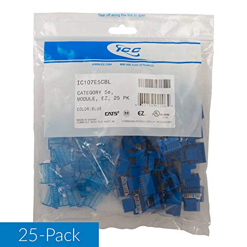 Icc Cat5e Rj45 Keystone Jack For Ez Style, Blue, 25 Pack