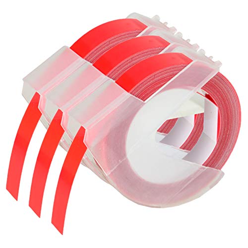 KCMYTONER 3 roll Pack Replace 3D Plastic Embossing Labels Tape for Embossing White on Red 3/8