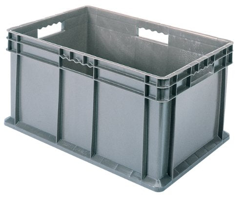 Akro Mils 37686 Grey 37686 24 Inch By 16 Inch By 16 Inch Straight Wall Container Tote With Solid Side