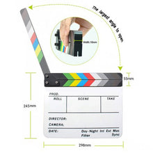 Load image into Gallery viewer, Andoer Acrylic Clapboard Dry Erase Director Film Movie Clapper Board Slate 9.6 11.7&quot; with Color Sticks
