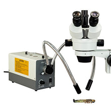 Load image into Gallery viewer, OMAX 3.5X-90X Digital Zoom Trinocular Single-Bar Boom Stand Stereo Microscope with Cold Y-Type Gooseneck Fiber Light and 9.0MP USB Camera
