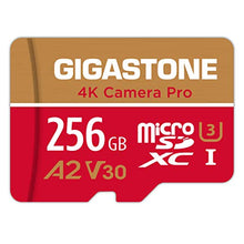 Load image into Gallery viewer, [5-Yrs Free Data Recovery] Gigastone 256GB Micro SD Card, 4K Camera Pro, A2 V30 for Smartphone, Gopro, Action Cams, 4K UHD Video, Nintendo-Switch Compatible, Up to 100MB/s, UHS-I U3 C10 with Adapter
