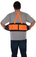 Load image into Gallery viewer, Liberty Glove &amp; Safety 1908HO/S DuraWear Plain Back Support Belt with Hi-Vis Fluorescent Orange Attached Suspenders, Small, Black

