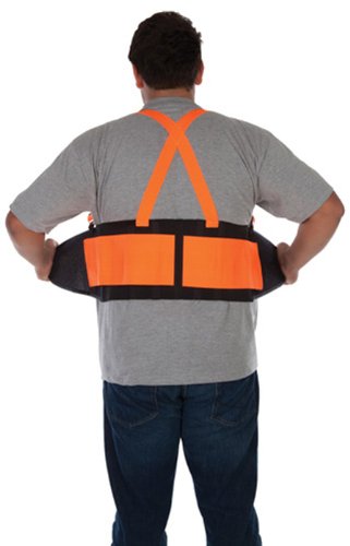 Liberty Glove & Safety 1908HO/S DuraWear Plain Back Support Belt with Hi-Vis Fluorescent Orange Attached Suspenders, Small, Black
