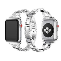 Vlokomz Metal Cuff Bangle Bracelet Bling Rhinestone Diamond Wristband X-Link Glitzy Strap Band for Apple Watch Band 42mm 44mm 45mm Women Ultra Series 8 7 6 5 4 3 2 1 SE (42/44/45/49mm Silver)