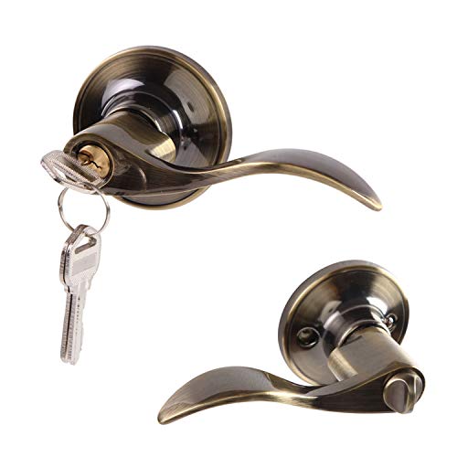 Keyed Door Knob Lever with Lock and Key, Ohuhu Wave Lever Entry Door Handle Knob Lock with Key Leverset Lockset