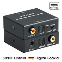 Optical-to-Coaxial or Coax-to-Optical Digital Audio Converter Adapter, Bi-Directional Digital Coaxial to/from SPDIF Optical (Toslink) Audio Signal Converter/Repeater