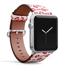 Load image into Gallery viewer, Compatible with Big Apple Watch 42mm, 44mm, 45mm (All Series) Leather Watch Wrist Band Strap Bracelet with Adapters (Lipstick Kisses Hugs Brush)
