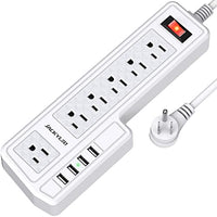 Mountable Surge Protector Power Strip JACKYLED 10ft 6 Outlets 4 USB Ports Electric Power Outlet with Right Angle Flat Plug Electric Long Extension Cord Power Charging Station for Home Office White