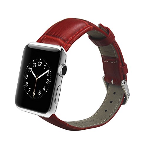 Reiko 42mm Genuine Leather Watch Band without Band Adaptors for Apple Watch - Red
