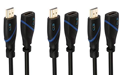 1.5 FT (0.4 M) High Speed HDMI Cable Male to Female with Ethernet Black (1.5 Feet/0.4 Meters) Supports 4K 30Hz, 3D, 1080p and Audio Return CNE552620 (3 Pack)