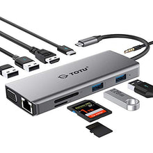 Load image into Gallery viewer, USB C Hub, Type C Hub, TOTU 11-in-1 Adapter with Ethernet, 4K USB C to HDMI, VGA, 2 USB3.0 2 USB2.0, Micro SD/TF Card Reader, Mic/Audio, USB-C Pd 3.0, Compatible for Mac Pro and Other Type C Laptops
