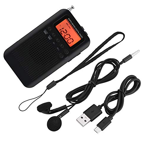 Bewinner AM/FM Decoding Digital Radio/Portable Mini Radio - 2 Band Digital Tuning - with an External Speaker, A Whip Antenna - High Receiving Sensitivity - Suitable for Various Countries(Black)