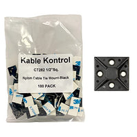 Kable Kontrol Zip Tie Mounts, 1/2 Sq, Black, 100 Pcs, Adhesive Backed Multi-Purpose UV-Resistant Mounting Squares Nylon Cable Tie Wrap Anchor Pads for Cable Management