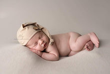 Load image into Gallery viewer, AMOS and SAWYER Knotted Sleeping Hat, Photography Prop (Newborn, Stone - Round Button)
