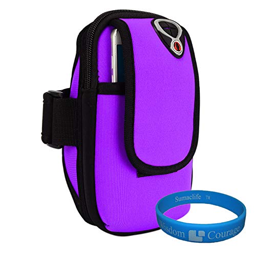 Zippered Sport Running Armband for BLU Sutdio X8 HD, 2019 Vivo One Plus 2019 C6L Wristband Purple
