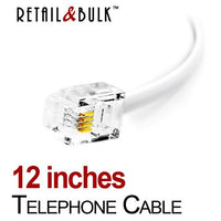 12 Inch Premium Quality Telephone Cable, RJ11 Male to Male 6P4C Phone Line Cord. Made in USA by Retail&Bulk (White)