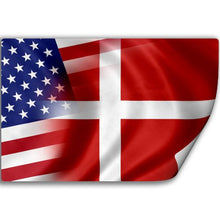 Load image into Gallery viewer, Sticker (Decal) with Flag of Denmark and USA (Danish)
