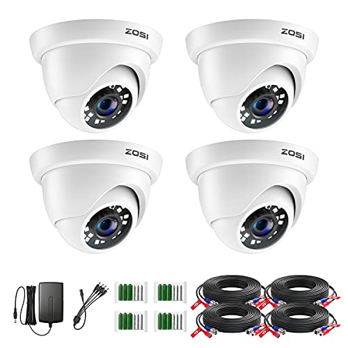 ZOSI 4 Pack 1080P Surveillance Dome CCTV Cameras for HD TVI/Analog Security dvr System with 65ft Night Vision 24pcs IR led Lights for Outdoor Indoor Using