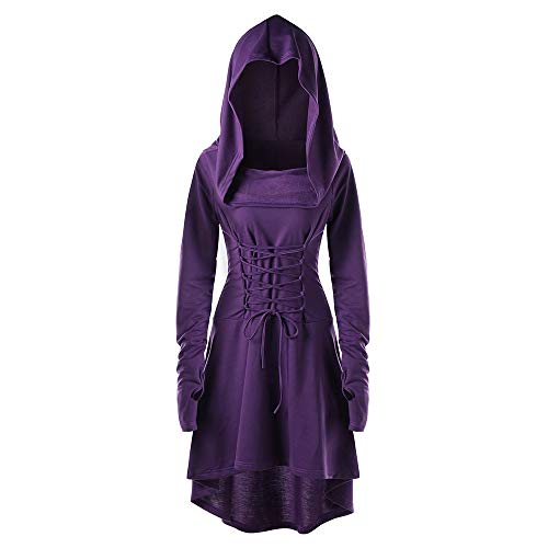 Kimloog Women Long Sleeve Lace-Up Hooded High Low Hem Maxi Dress Cloak Purple