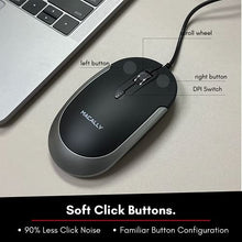 Load image into Gallery viewer, Macally Silent Wired Mouse - Slim &amp; Compact USB Mouse for Apple Mac or Windows PC Laptop/Desktop - Designed with Optical Sensor &amp; DPI Switch - Simple &amp; Comfortable Wired Computer Mouse (Space Gray)
