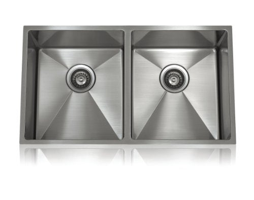 Lenova SS-1/2Ri-D1 Half Radius Stainless Steel Equal Double Bowl Under-Mount Kitchen Sink, 30-1/2 x 17-1/2-Inch