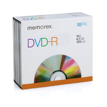 Load image into Gallery viewer, Memorex 4.7Gb/16x DVD-R 10-Pack Slim Case
