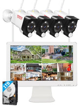 Load image into Gallery viewer, [2K&amp;2 Way Audio&amp;Dual WiFi] Tonton Wireless All-in-One Ultra HD Security Camera System with 16 Inch Monitor,10CH NVR with 1TB HDD,4PCS 3MP Outdoor Bullet IP Floodlight Cameras with PIR,Plug and Play
