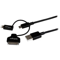 StarTech.com 1m 3 ft Black Apple 8-pin Lightning or 30-pin Dock Connector or Micro USB to USB Cable for iPhone iPod iPad - Charge & Sync (LTADUB1MB)