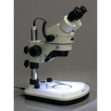 Load image into Gallery viewer, AmScope SM-1B-PL Professional Binocular Stereo Zoom Microscope, WH10x Eyepieces, 7X-45X Magnification, 0.7X-4.5X Zoom Objective, Upper and Lower LED Light, Pillar Stand, 110V-120V
