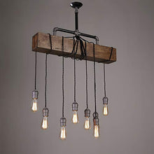 Load image into Gallery viewer, Industrial Rustic Wood Beam Linear Island Pendant Light 8-Light Chandelier Lighting Hanging Ceiling Fixture
