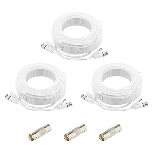High Quality 100ft x 3 White Premium Surveillace Thick Extension Cables for 24 CH SWANN 960H DVR SYSTEMS